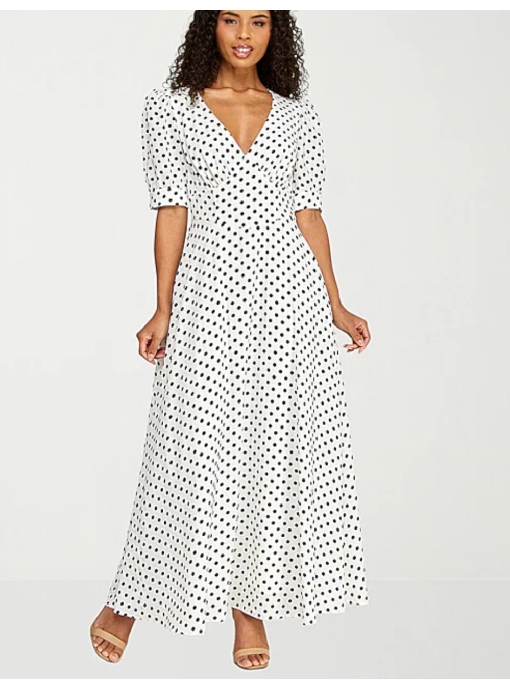 Polka Dot Wrap Maxi Dress - White & Black